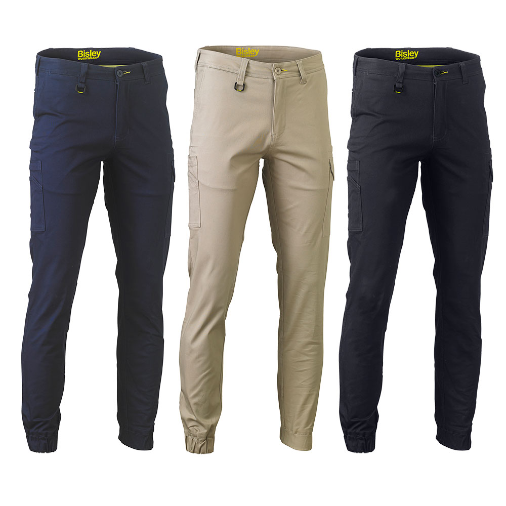 WORK TROUSER – BISLEY BPC6028 CARGO STRETCH COTTON DRILL 280GSM MID RISE CUFFED navy stone black