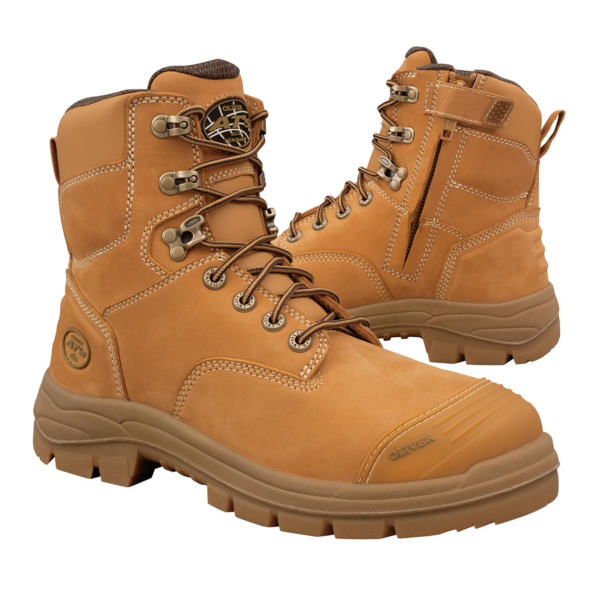 Boot - Lace Up/Zip Side Safety 150mm Oliver AT55 Nubuck Leather c/w Scuff Cap PU/Rubber Sole Water Resistant Wheat - 4