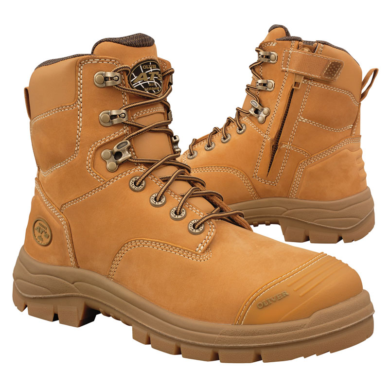 Boot - Lace Up/Zip Side Safety 150mm Oliver AT55 Nubuck Leather c/w Scuff Cap PU/Rubber Sole Water Resistant Wheat - 4