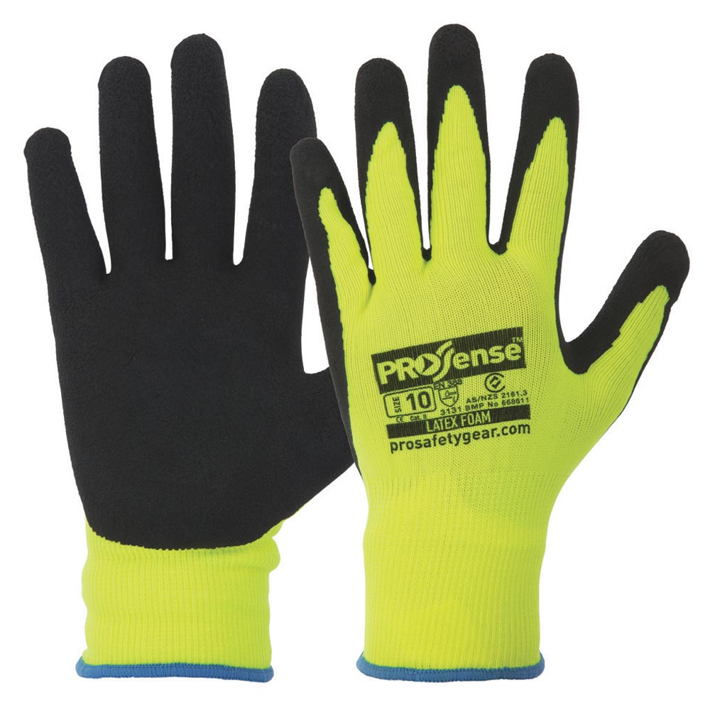 Glove - Rubber Latex ProSense Foam Palm Dip HI VIS Knit Liner - SafetyQuip